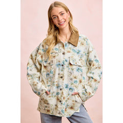 FLOWER PRINTED DENIM JACKET WITH MULTIPLE POCKET