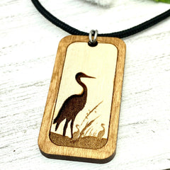 Sandhill Crane engraved  Wood  Pendant