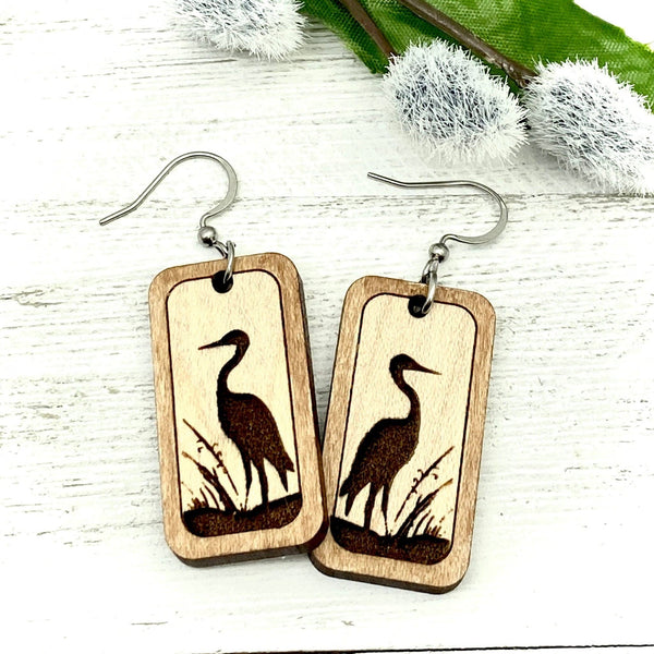 Sandhill Crane wooden earrings