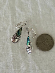 FR3467 Abalone Filigree Teardrop Clip on Dangle Earrings