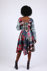 Lace-Up Denim Plaid Patchwork Dress