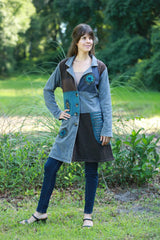 Hippie Boho Coat: Ash Blue Patchwork with Embroidery