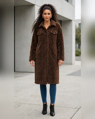 FJ0182: Quilted Sherpa Long Button Jacket