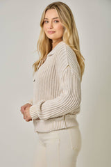 61683 Washed Ribbed Zip-Up Sweater