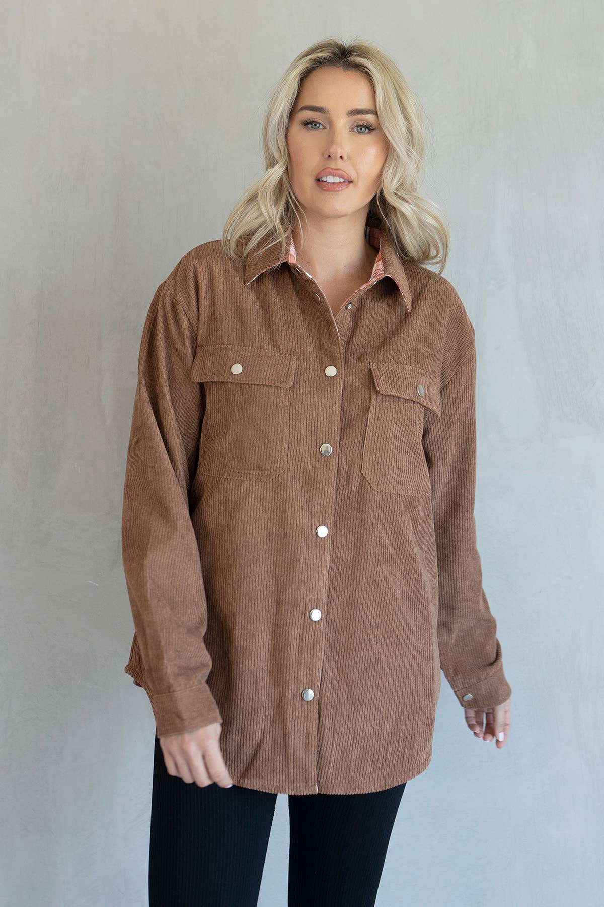 Fletcher Corduroy/Plaid Reversible Shacket | SKT2204