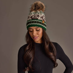 Cream Deer Winter Pattern Pom Hat