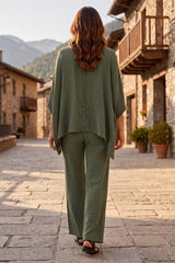 100% Cotton Poncho Style Top + Pull On Pant Set