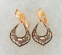 FR7206 Gold Filigree Open Heart Clip-on Metal Earrings