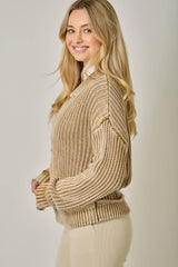 61683 Washed Ribbed Zip-Up Sweater