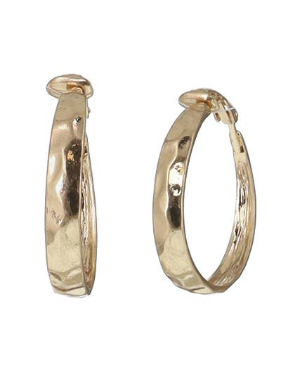 FR7192 Worn gold Hammered Metal Circle Clip Earrings