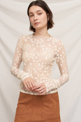 Floral Lace Long Sleeve Mesh Top