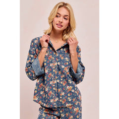 WASHED FLORLA PRINT DENIM JACKET