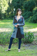 Hippie Boho Coat: Ash Blue Patchwork with Embroidery