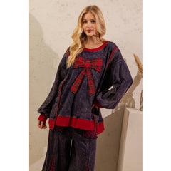 PLAID BOW MINERAL WASH LOUNGE SET (SET8113-75)