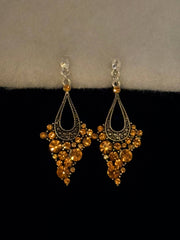 FR7263 Amber Rhinestone Clip-On Chandelier Earrings