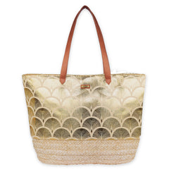 Gold, Jute Linen/Corn Husk Shoulder Tote