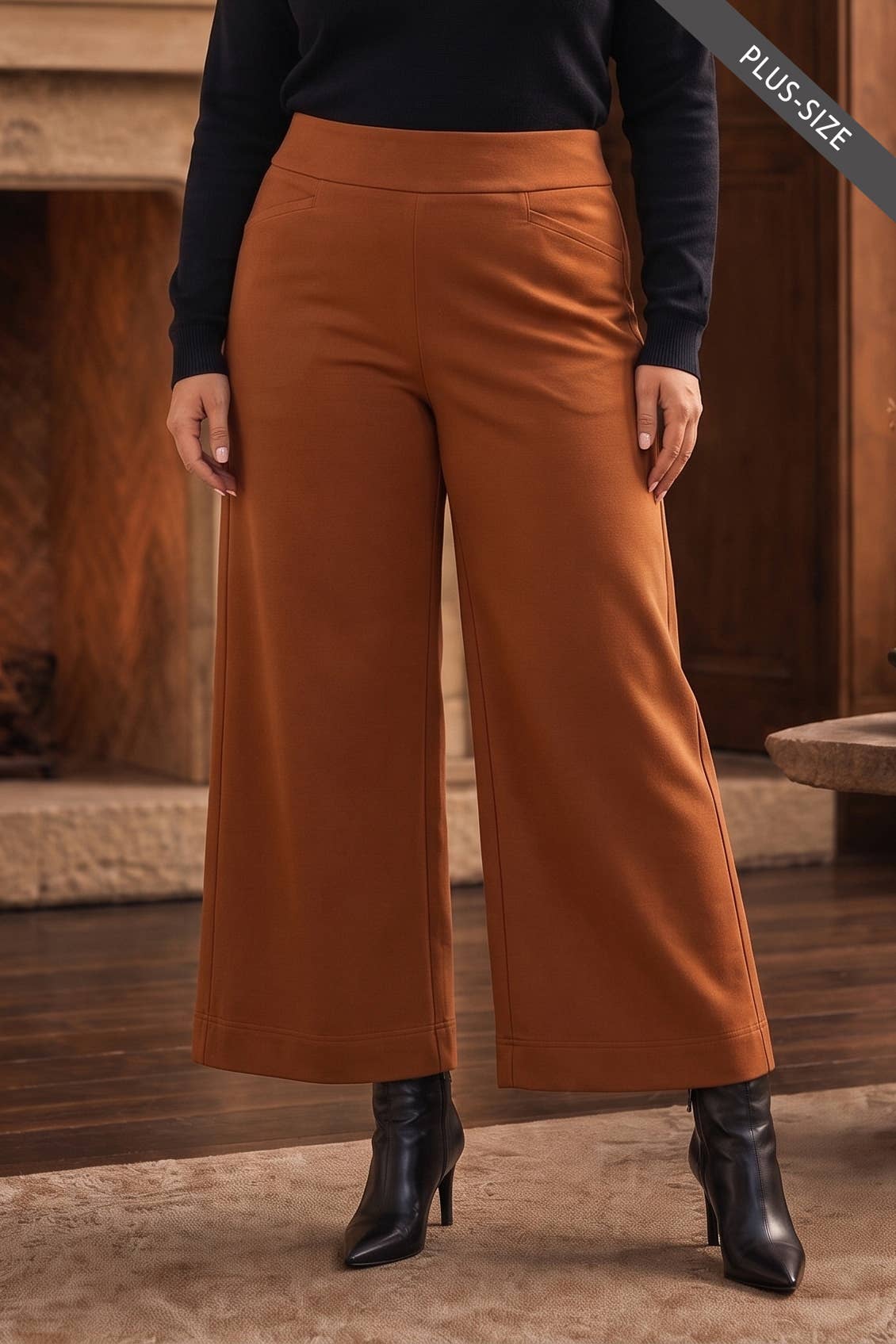 PLUS SIZE High Rise Twill Wide-Leg Pants