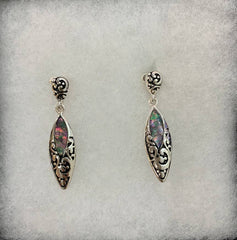 FR3466 Abalone Filigree Navette Clip on Dangle Earrings