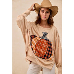 PLAID PUMPKIN PATCHWORK FRENCH TERRY SWEATSHIRT