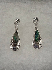 FR3467 Abalone Filigree Teardrop Clip on Dangle Earrings