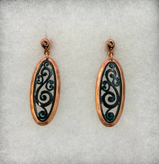 FR4346 Copper_Patina Filigree Cut Out Oval Clip Earrings