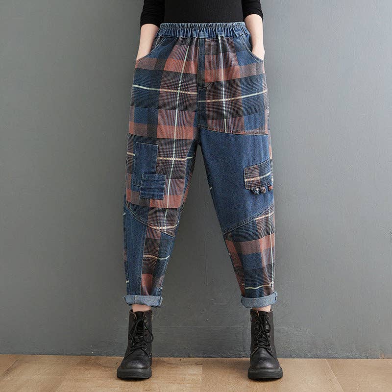 Colorblock Plus-Size Relaxed Denim Pants