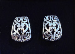 FR5187 Silver Trapezoid Filigree Metal Button Clip Earrings