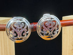 FR5195 Silver Filigree Round Metal Button Clip Earrings