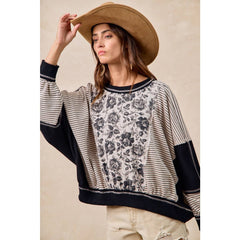 ROSE TWILL AND STRIPE MIX AND MATCH TOP