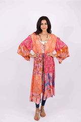 3/4 Bell Sleeve Cover-Up: Rose Meadown Patchwork
