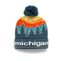 Michigan Sunset Forest Knit Beanie with Pine Tree Landscape