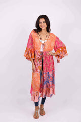 3/4 Bell Sleeve Cover-Up: Rose Meadown Patchwork