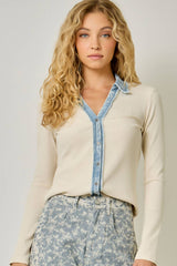 60719 Washed Thermal Button Down Top