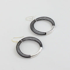 Black Mesh Hoop Earring Silver
