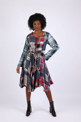 Lace-Up Denim Plaid Patchwork Dress