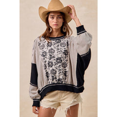 ROSE TWILL AND STRIPE MIX AND MATCH TOP