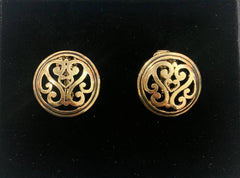 FR7193 Gold Filigree Round Metal Button Clip Earrings