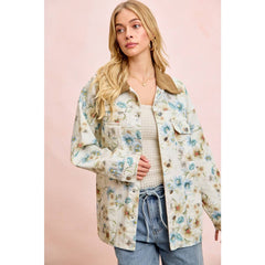 FLOWER PRINTED DENIM JACKET WITH MULTIPLE POCKET