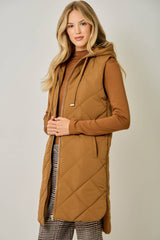 61143 Quilted Puffer Long Hoodie Vest