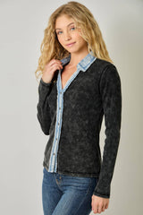 60719 Washed Thermal Button Down Top