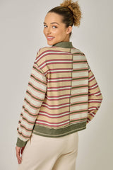 71493 Mixed Stripe Suede Accent Polo Pullover