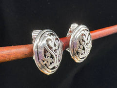FR5195 Silver Filigree Round Metal Button Clip Earrings