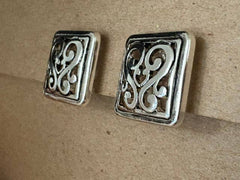 FR5198 Filigree Square Metal Button Clip Earrings