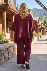 PLUS SIZE 100% Cotton Poncho Style Top + Pull On Pant Set