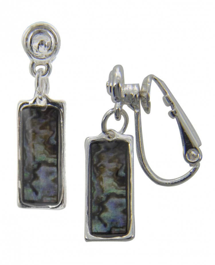 FR2412 Abalone Square Clip Dangle Metal Earrings