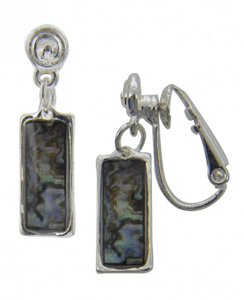 FR2412 Abalone Square Clip Dangle Metal Earrings