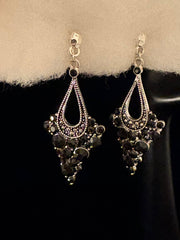 FR7266 JET Rhinestone Clip-On Chandelier Earrings