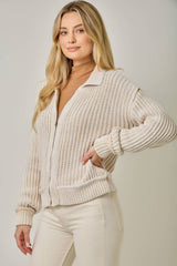 61683 Washed Ribbed Zip-Up Sweater