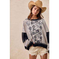 ROSE TWILL AND STRIPE MIX AND MATCH TOP