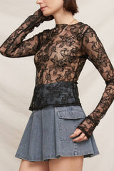 Floral Lace Long Sleeve Mesh Top
